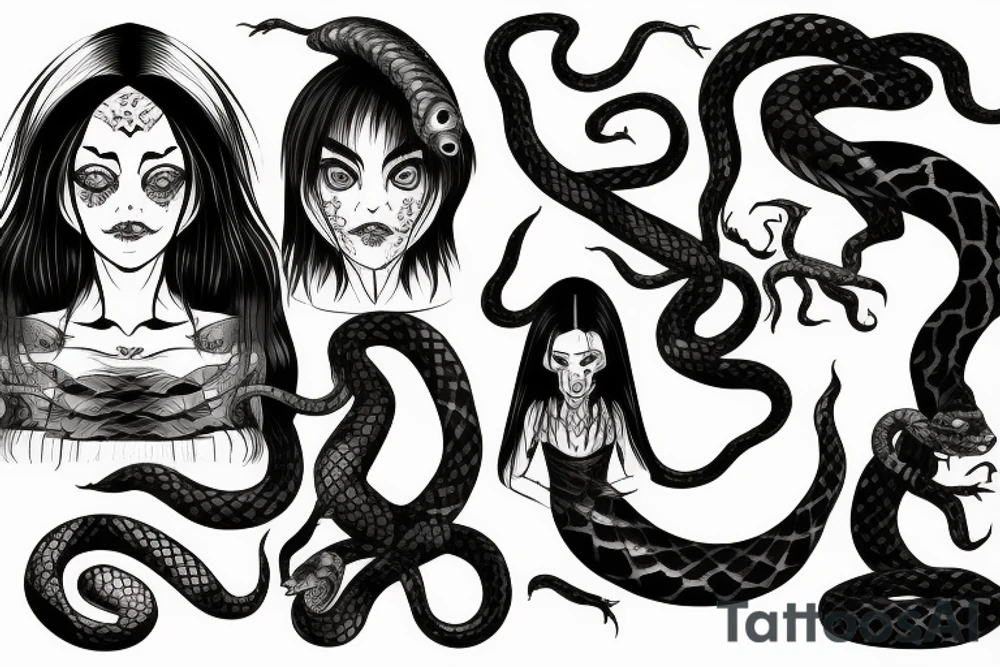 A scary witch with snakes for hair tattoo idea