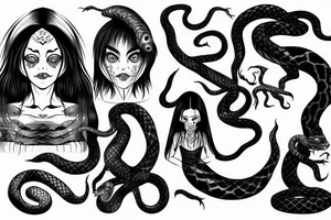 A scary witch with snakes for hair tattoo idea