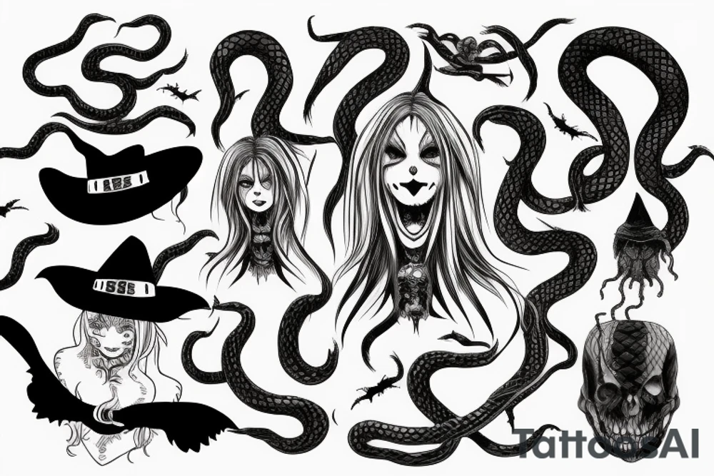 A scary witch with snakes for hair tattoo idea