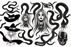 A scary witch with snakes for hair tattoo idea