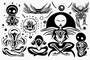 alien meditating simple tattoo idea