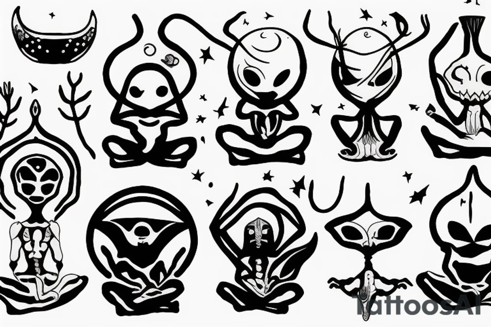 alien meditating simple tattoo idea