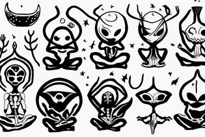 alien meditating simple tattoo idea