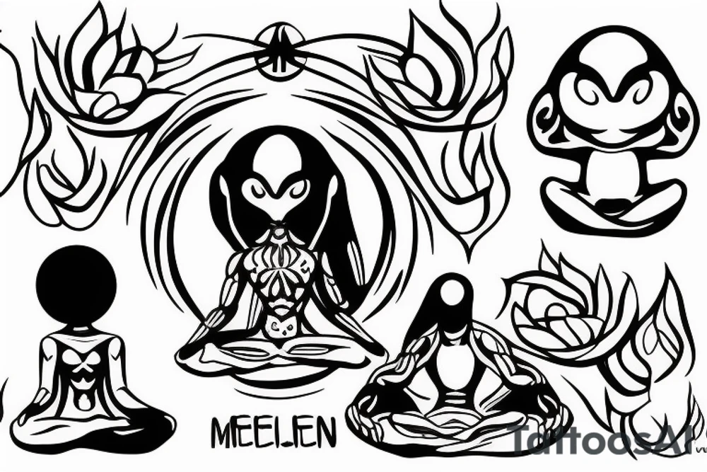 alien meditating simple tattoo idea