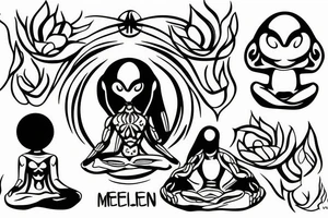 alien meditating simple tattoo idea