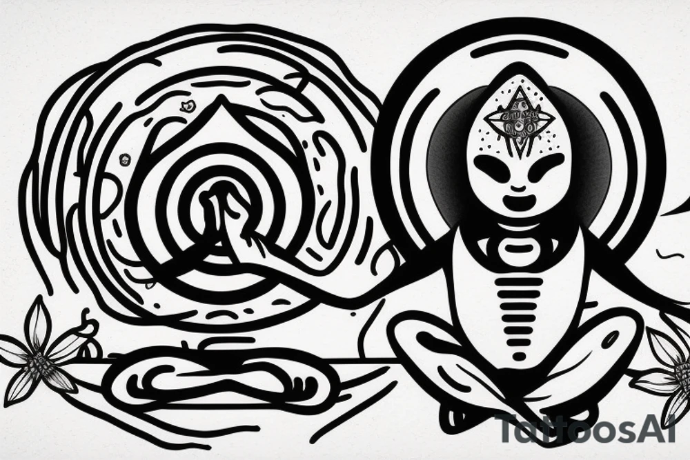 alien meditating simple tattoo idea