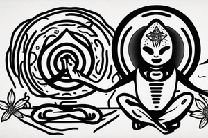 alien meditating simple tattoo idea