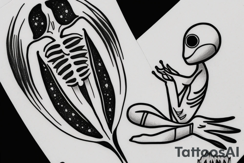 alien meditating simple tattoo idea
