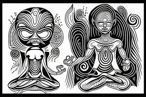 alien meditating simple tattoo idea