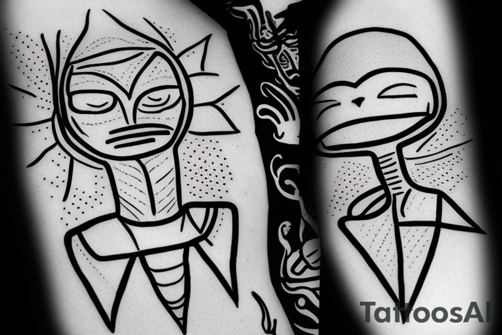 alien meditating simple tattoo idea
