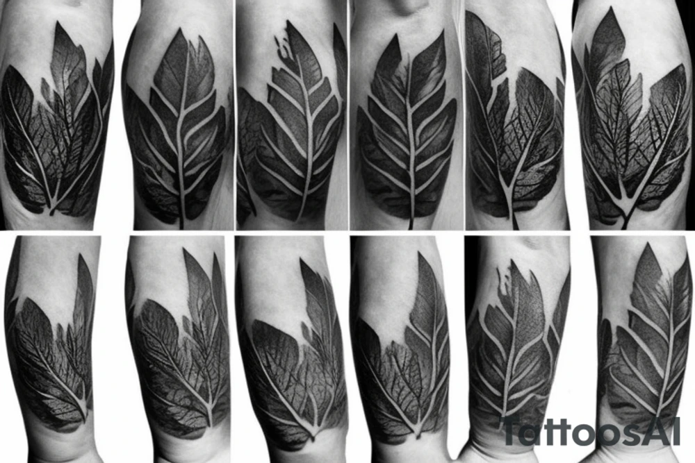 Dystopian-like with a lot of leafs and it looks torn tattoo idea