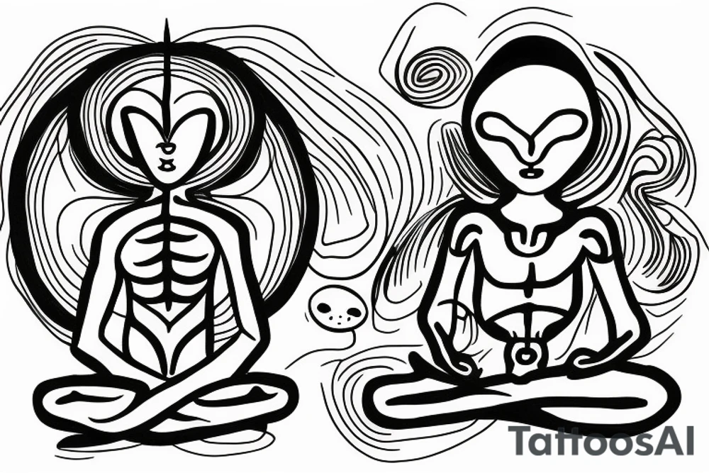 alien meditating simple tattoo idea