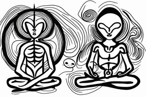alien meditating simple tattoo idea
