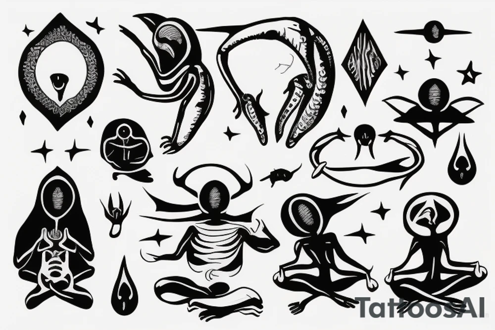 alien meditating simple tattoo idea