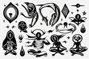 alien meditating simple tattoo idea