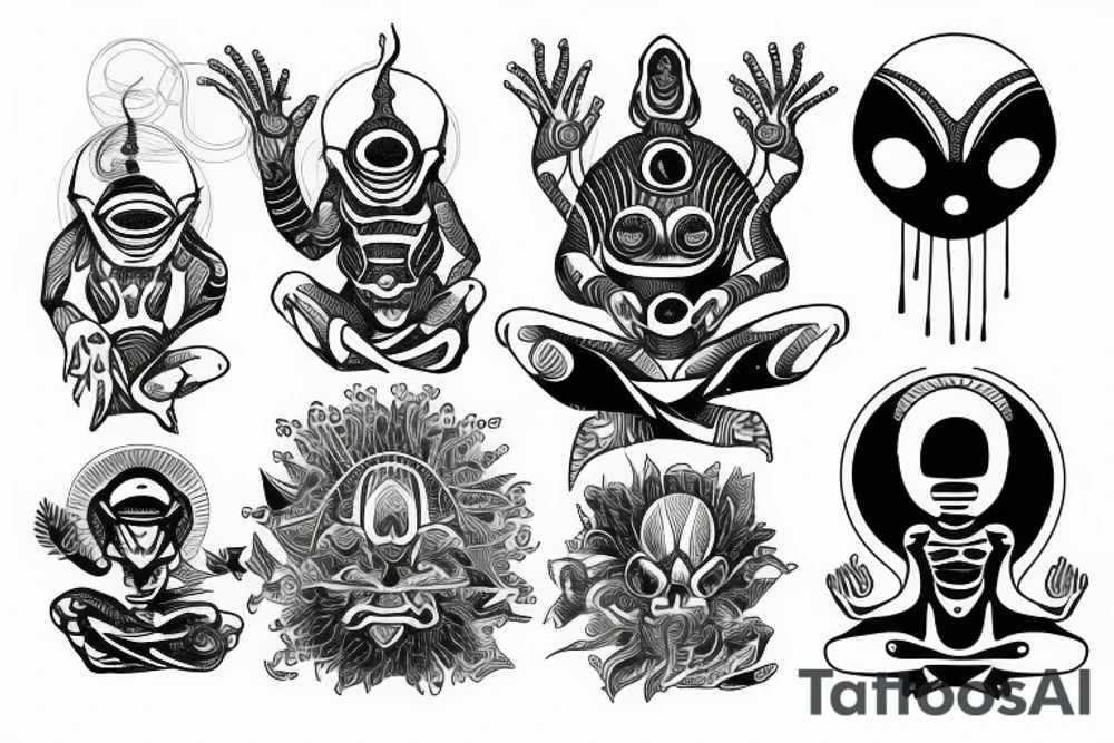 alien meditating simple tattoo idea