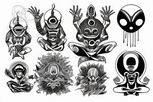 alien meditating simple tattoo idea