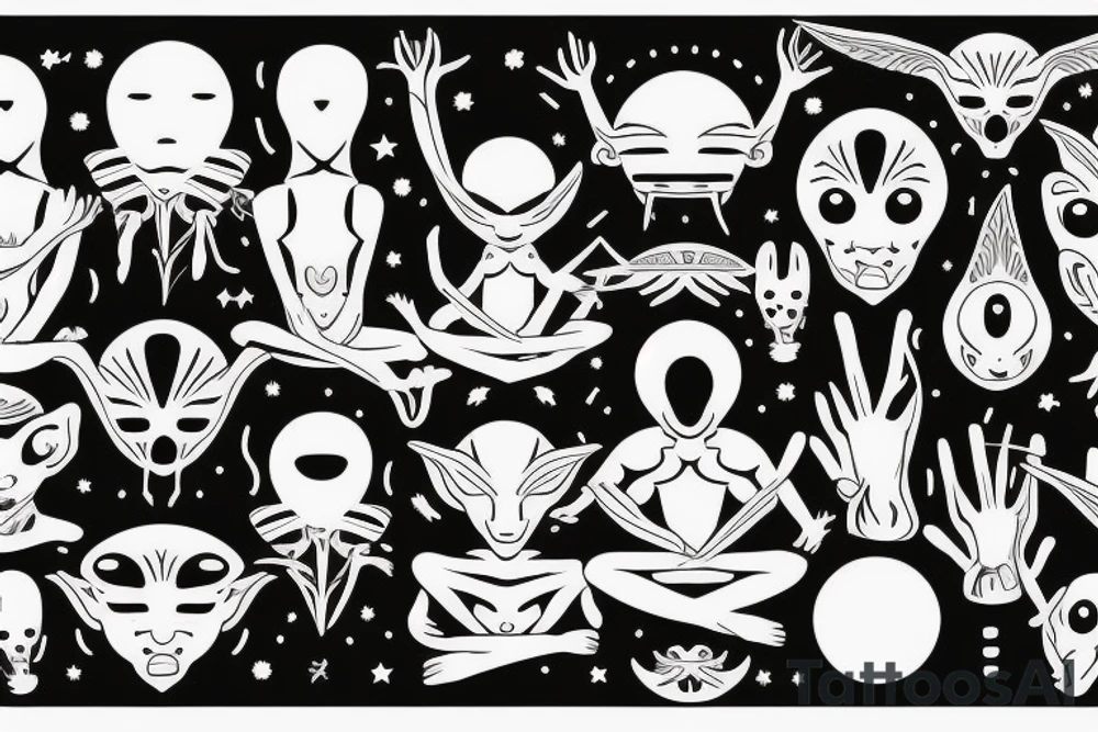 alien meditating simple symmetric tattoo idea
