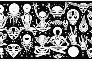 alien meditating simple symmetric tattoo idea