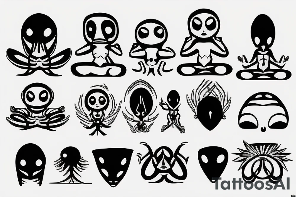 alien meditating simple symmetric tattoo idea