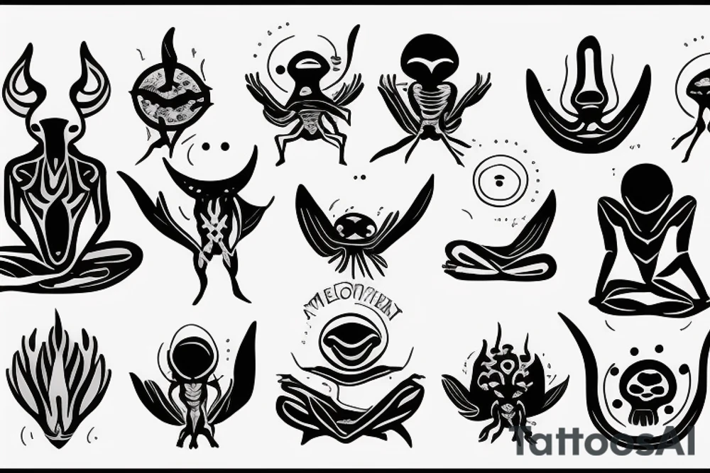 alien meditating simple symmetric tattoo idea