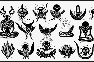 alien meditating simple symmetric tattoo idea