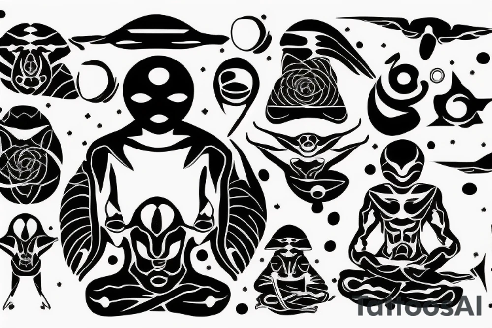 alien meditating simple symmetric tattoo idea