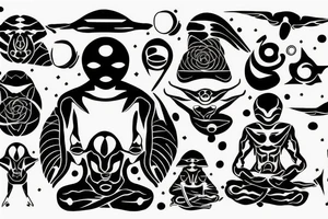 alien meditating simple symmetric tattoo idea