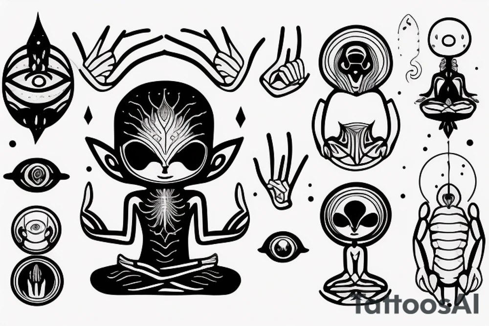 alien meditating simple symmetric tattoo idea