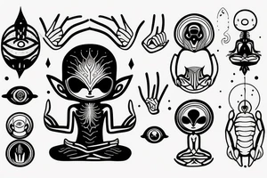 alien meditating simple symmetric tattoo idea