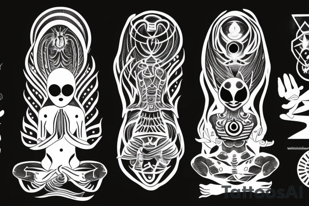 alien meditating simple symmetric tattoo idea