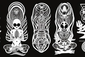 alien meditating simple symmetric tattoo idea