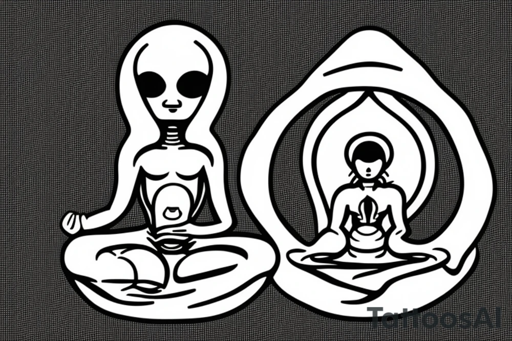 alien meditating simple symmetric tattoo idea