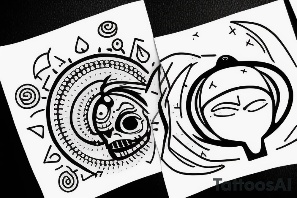 alien meditating simple symmetric tattoo idea