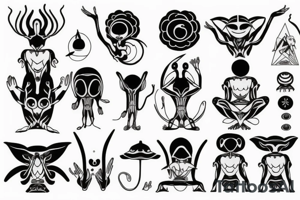 alien meditating simple symmetric tattoo idea