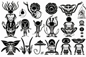 alien meditating simple symmetric tattoo idea