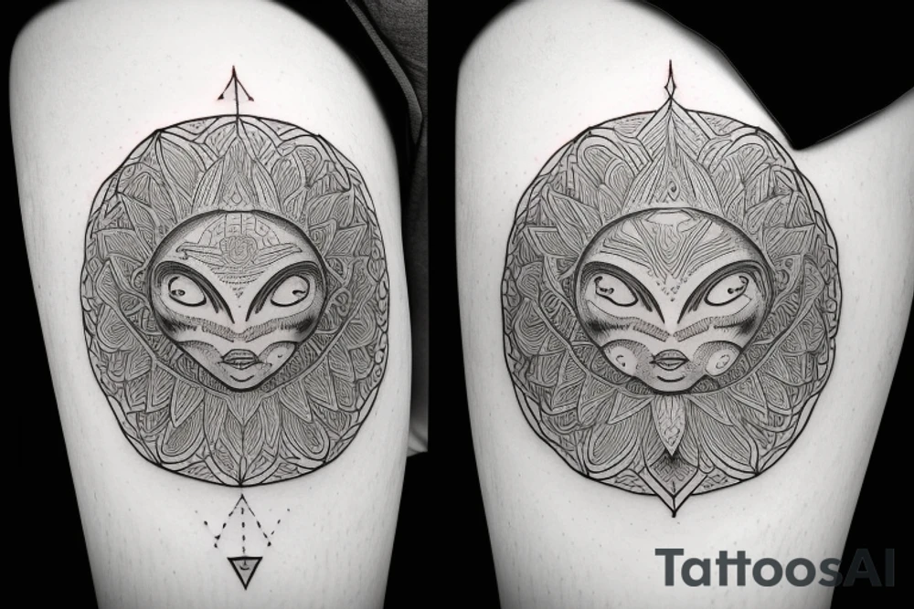 alien meditating simple symmetric tattoo idea
