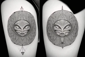 alien meditating simple symmetric tattoo idea