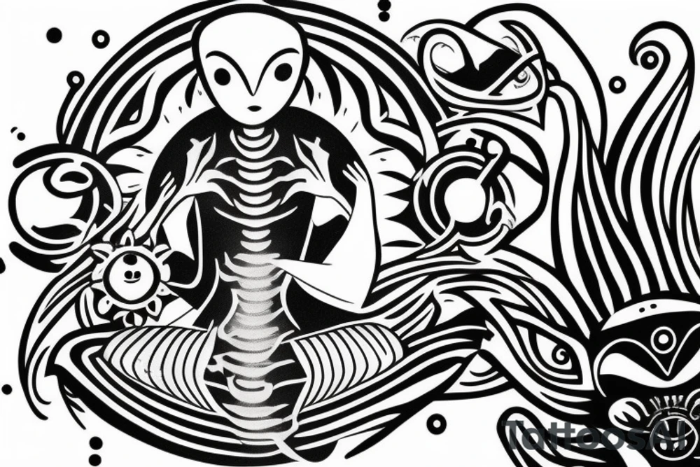 alien meditating simple symmetric tattoo idea
