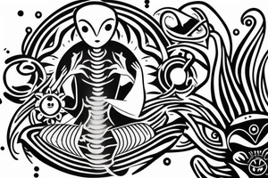 alien meditating simple symmetric tattoo idea