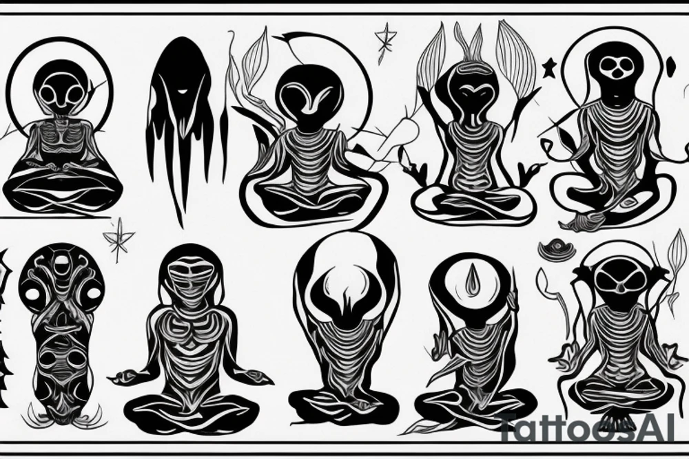 alien meditating simple symmetric tattoo idea