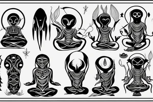 alien meditating simple symmetric tattoo idea