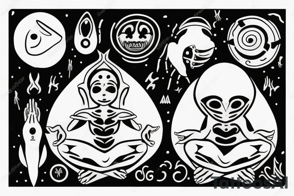 alien meditating simple symmetric tattoo idea