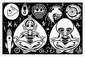 alien meditating simple symmetric tattoo idea