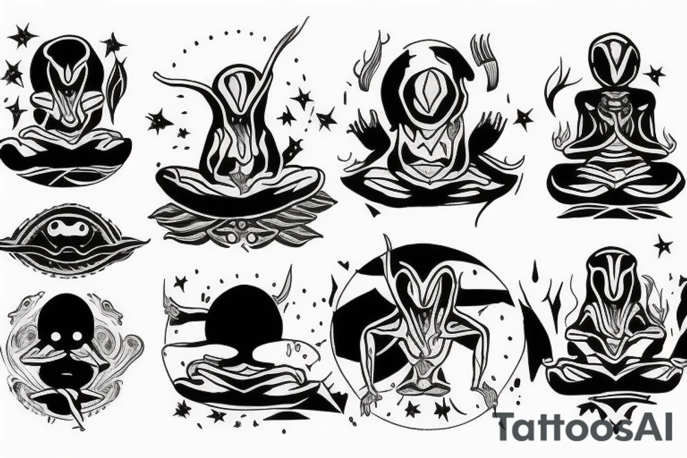 alien meditating simple symmetric tattoo idea