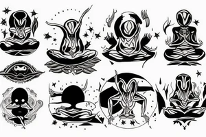 alien meditating simple symmetric tattoo idea
