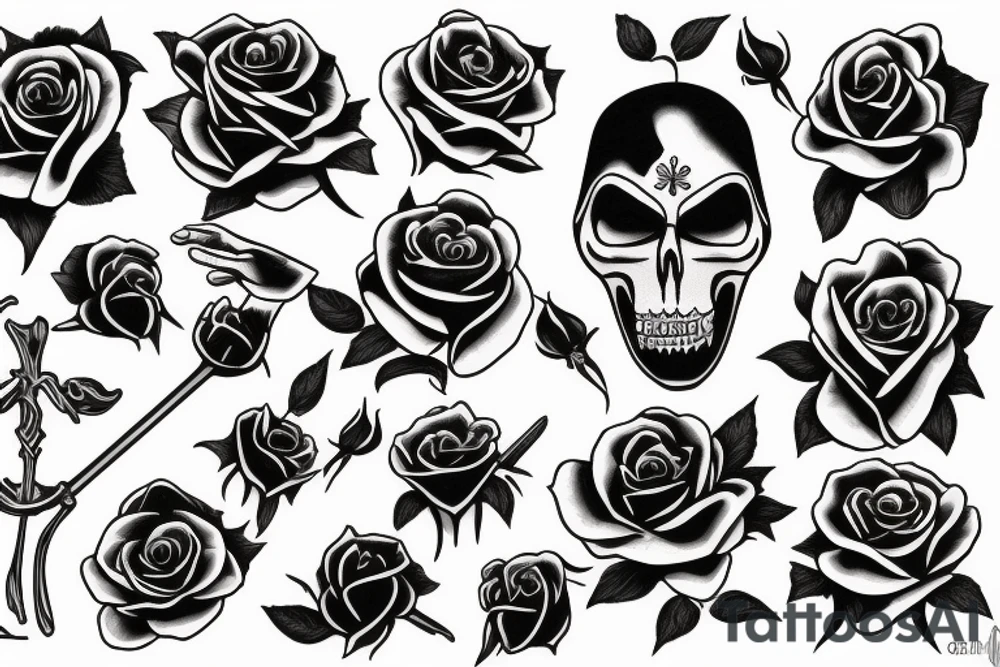 Grim reaper holding a black rose tattoo idea