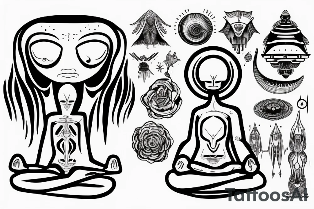 alien meditating simple symmetric tattoo idea
