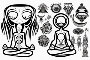 alien meditating simple symmetric tattoo idea
