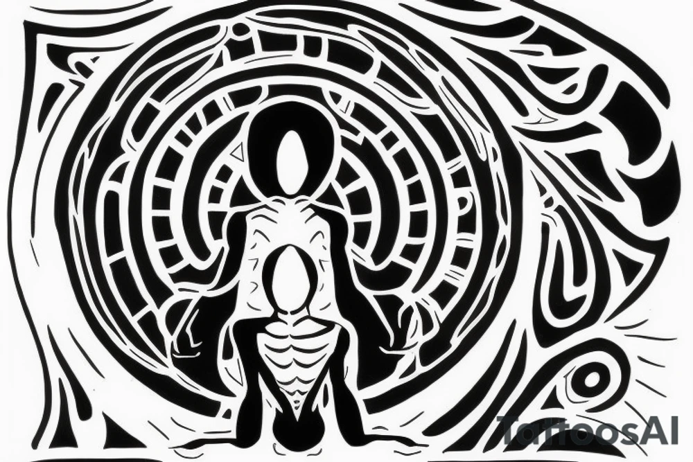 alien meditating simple symmetric tattoo idea